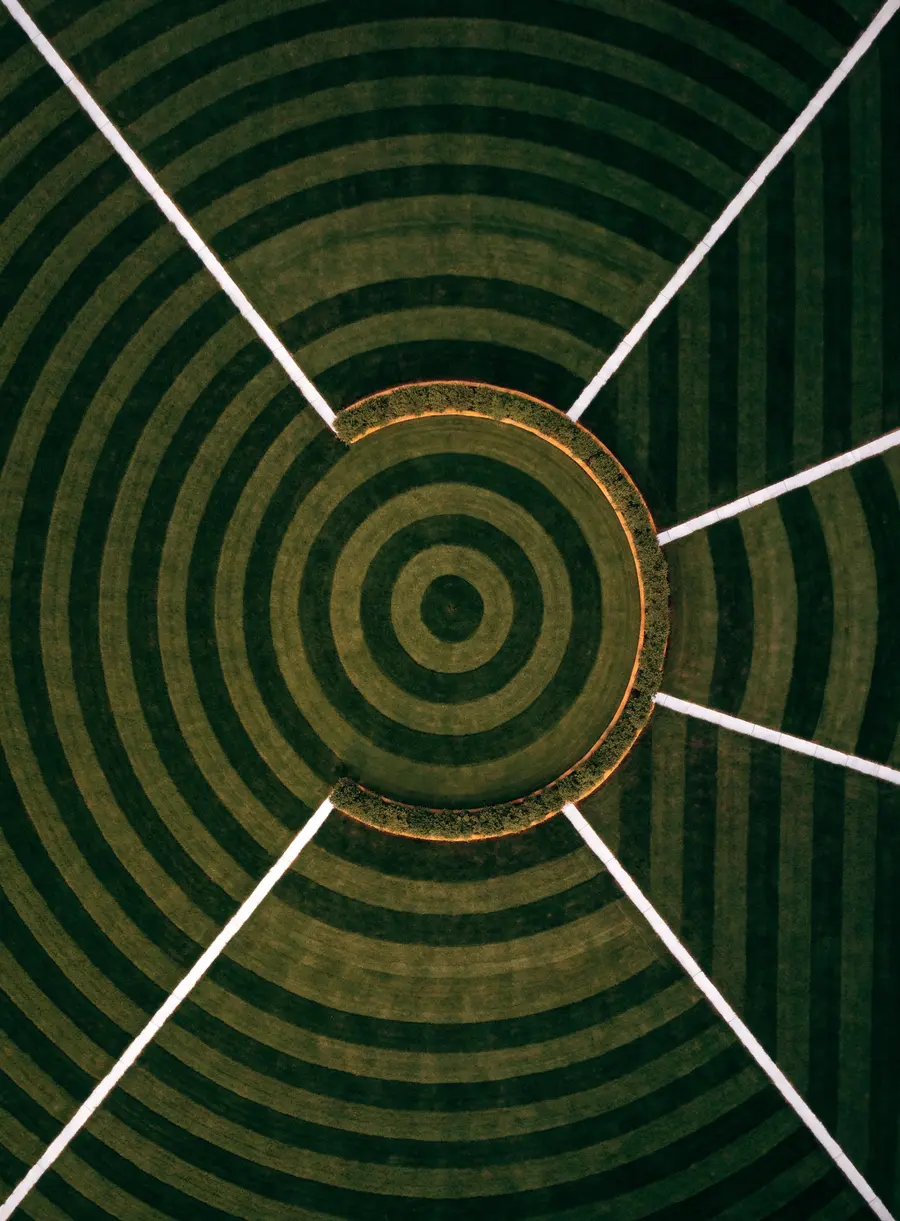 Aerial view of a precisely manicured lawn